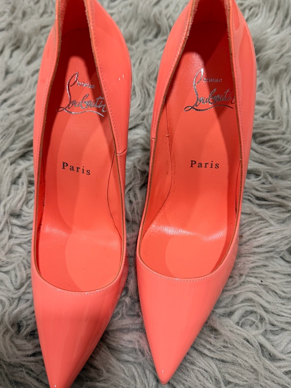 Christian Louboutin Coral-Orange Patent Pointed Pumps